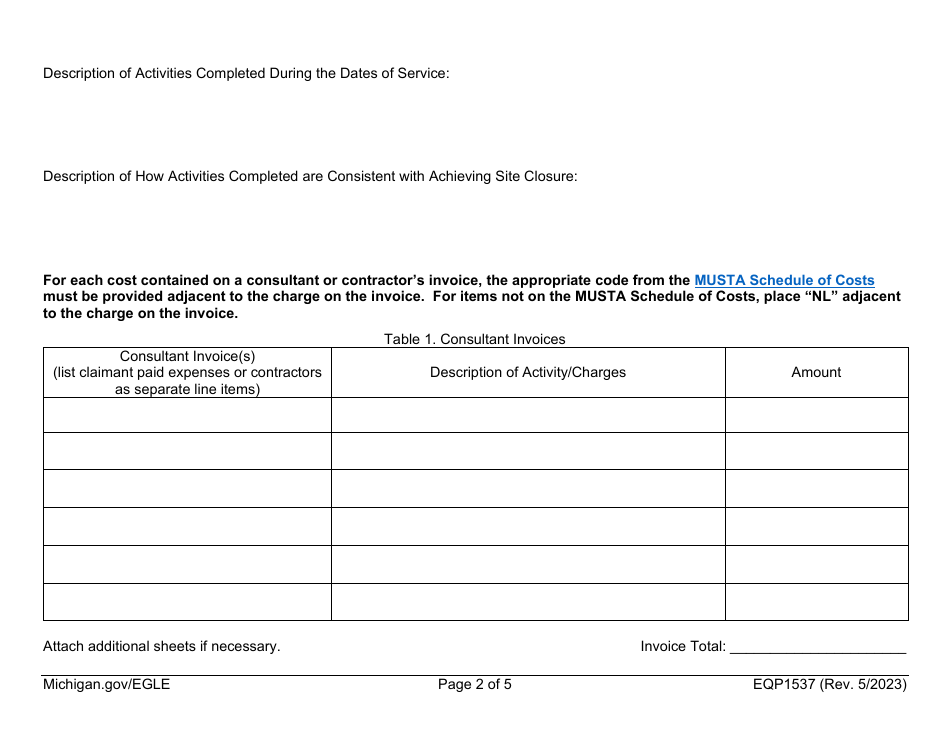 Form EQP1537 Legacy Release Program Invoice Submittal Form - Michigan, Page 2