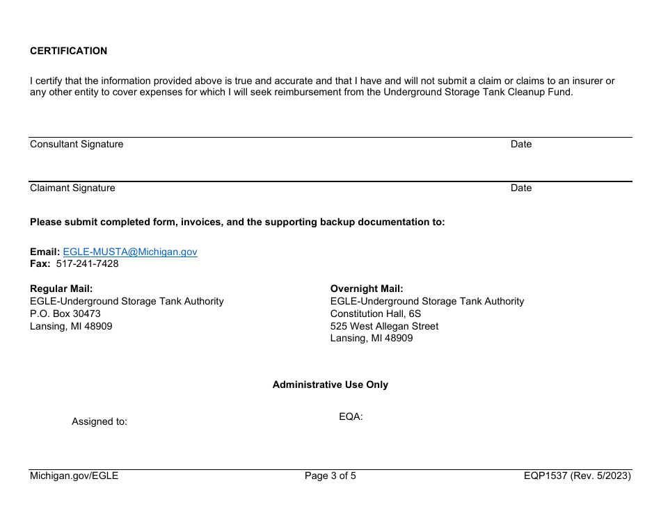 Form EQP1537 Legacy Release Program Invoice Submittal Form - Michigan, Page 3
