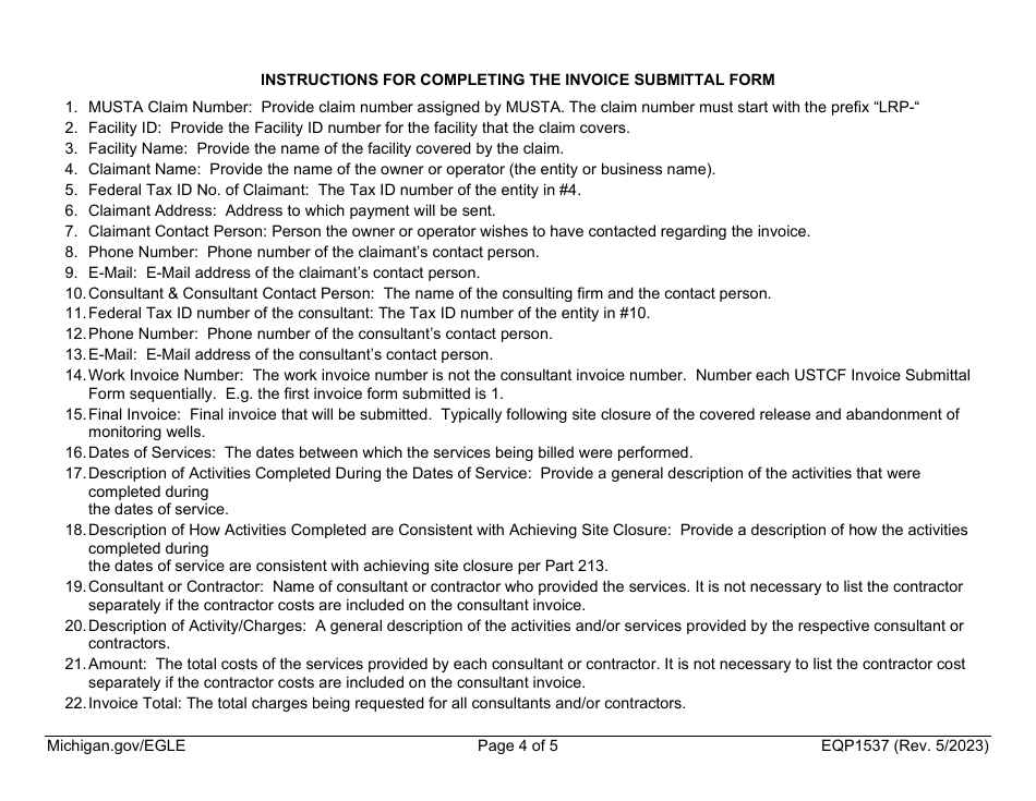 Form EQP1537 Legacy Release Program Invoice Submittal Form - Michigan, Page 4