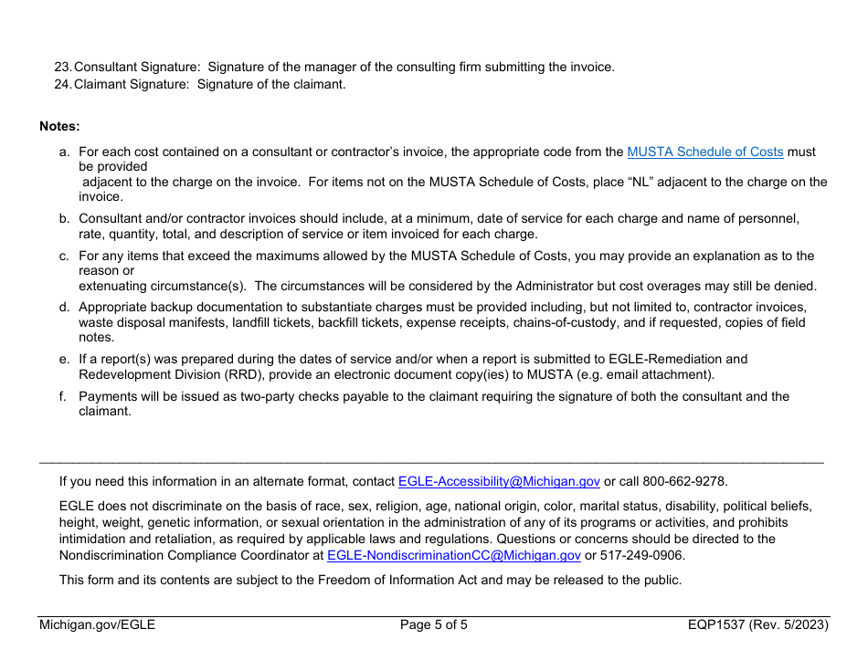 Form EQP1537 Legacy Release Program Invoice Submittal Form - Michigan, Page 5
