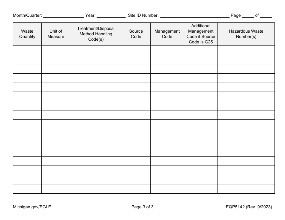 Form EQP5142 Monthly / Quarterly Operating Report - Michigan, Page 3