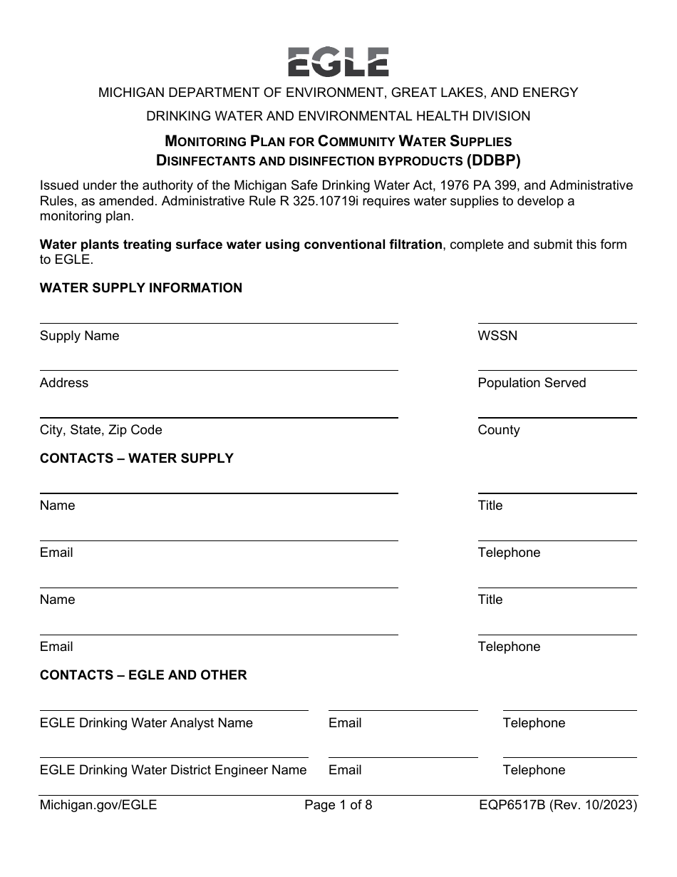 Form EQP6517B Monitoring Plan for Community Water Supplies Disinfectants and Disinfection Byproducts (Ddbp) - Michigan, Page 1