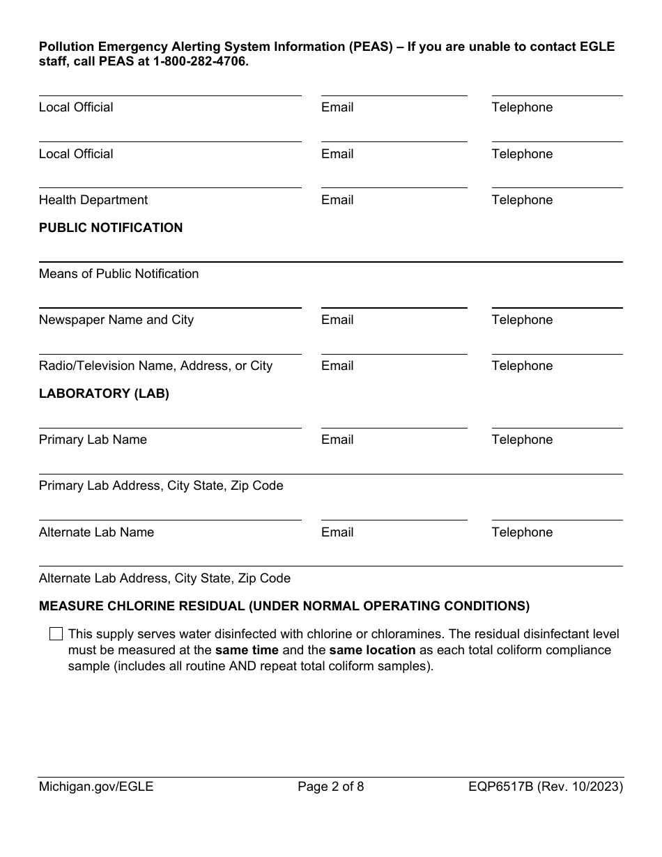 Form EQP6517B Monitoring Plan for Community Water Supplies Disinfectants and Disinfection Byproducts (Ddbp) - Michigan, Page 2