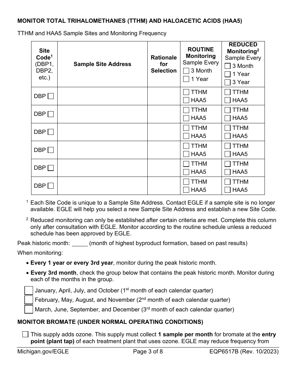 Form EQP6517B Monitoring Plan for Community Water Supplies Disinfectants and Disinfection Byproducts (Ddbp) - Michigan, Page 3