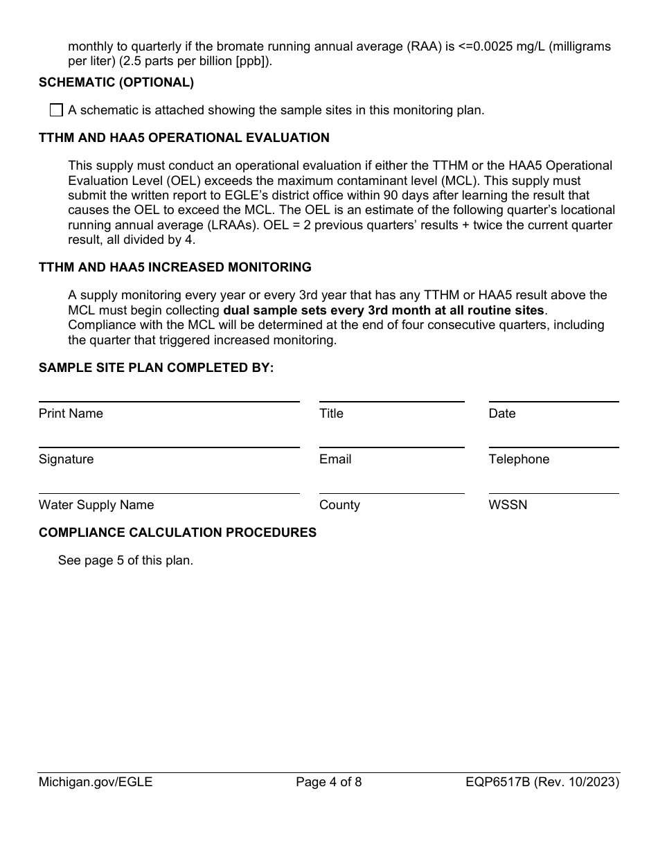 Form EQP6517B Monitoring Plan for Community Water Supplies Disinfectants and Disinfection Byproducts (Ddbp) - Michigan, Page 4
