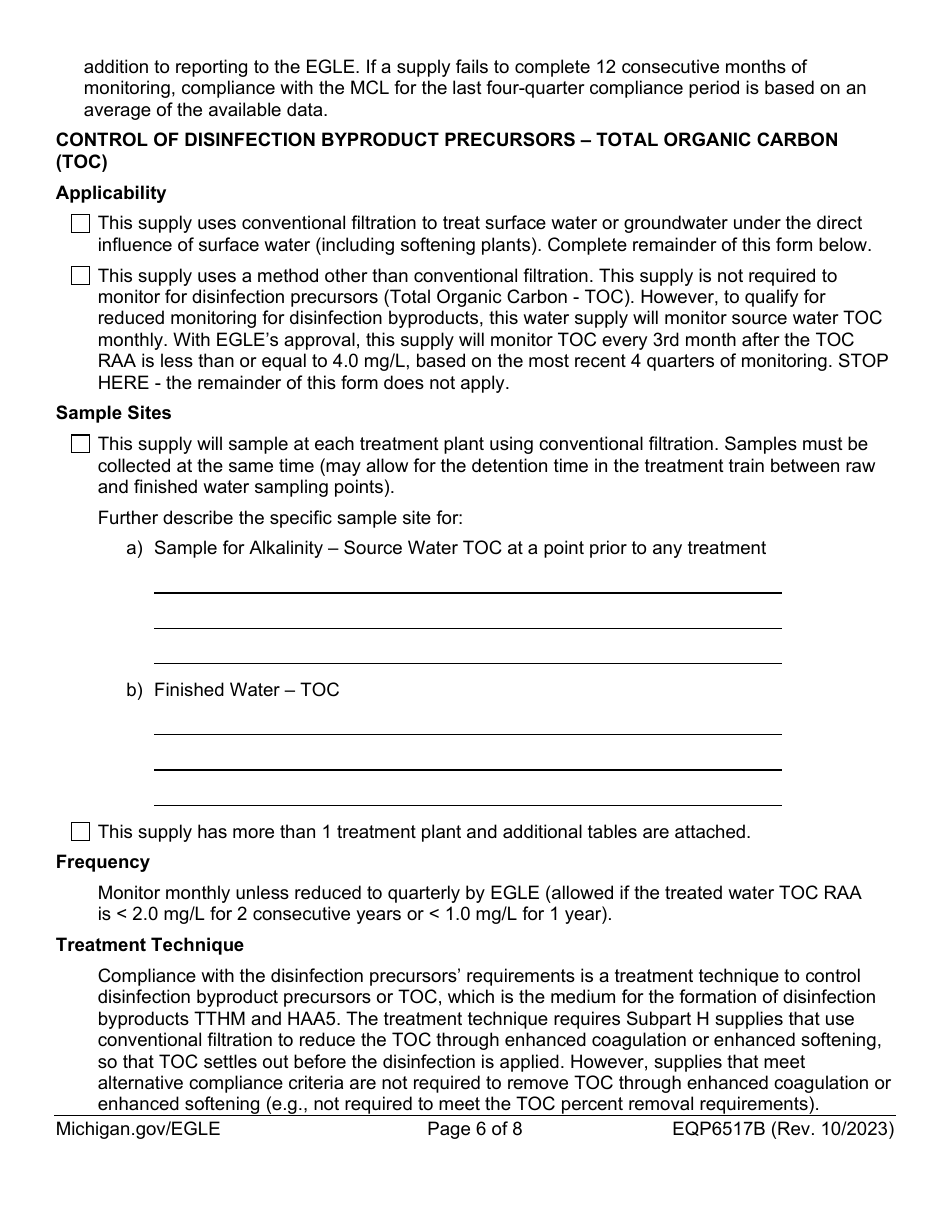 Form EQP6517B Monitoring Plan for Community Water Supplies Disinfectants and Disinfection Byproducts (Ddbp) - Michigan, Page 6