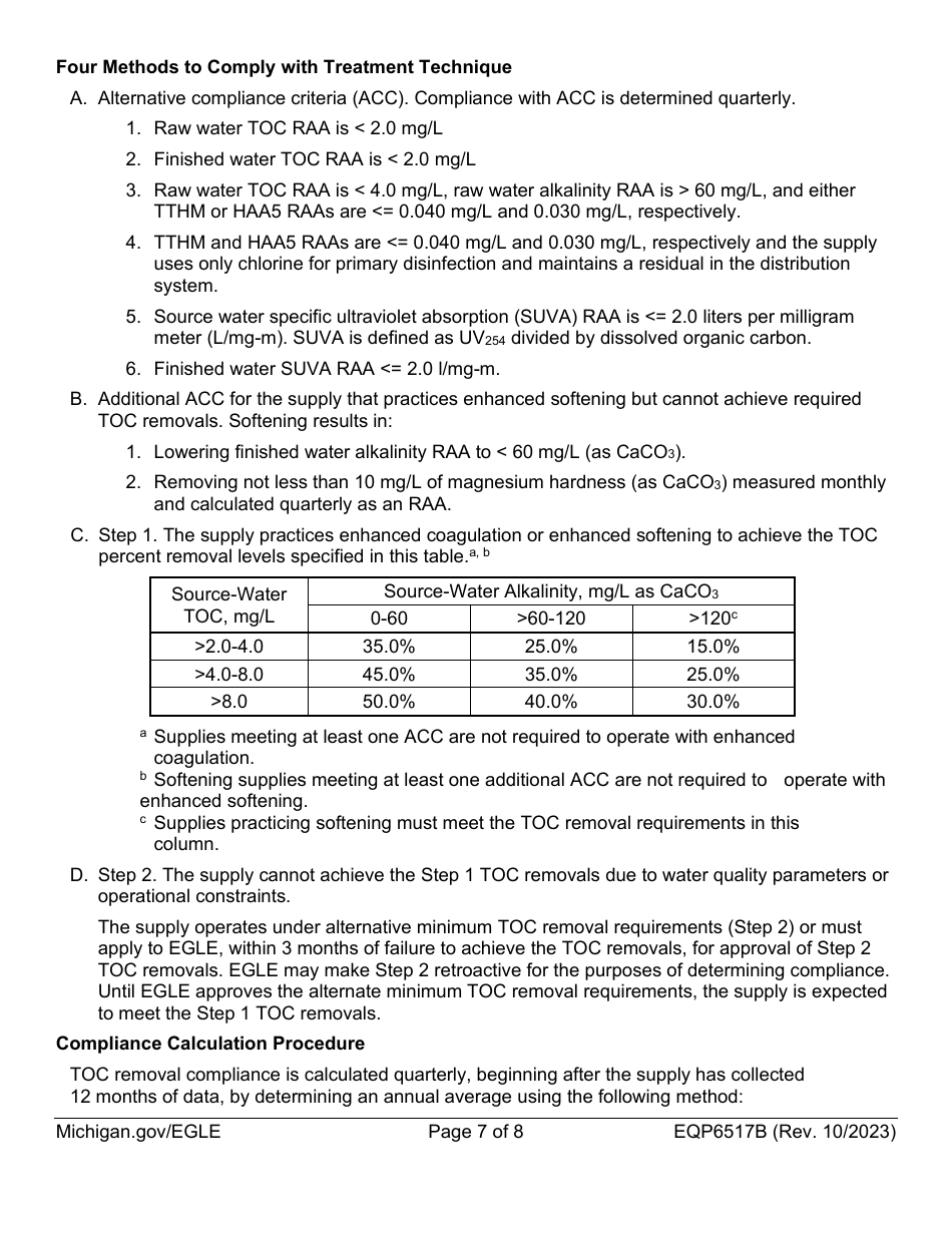 Form EQP6517B Monitoring Plan for Community Water Supplies Disinfectants and Disinfection Byproducts (Ddbp) - Michigan, Page 7