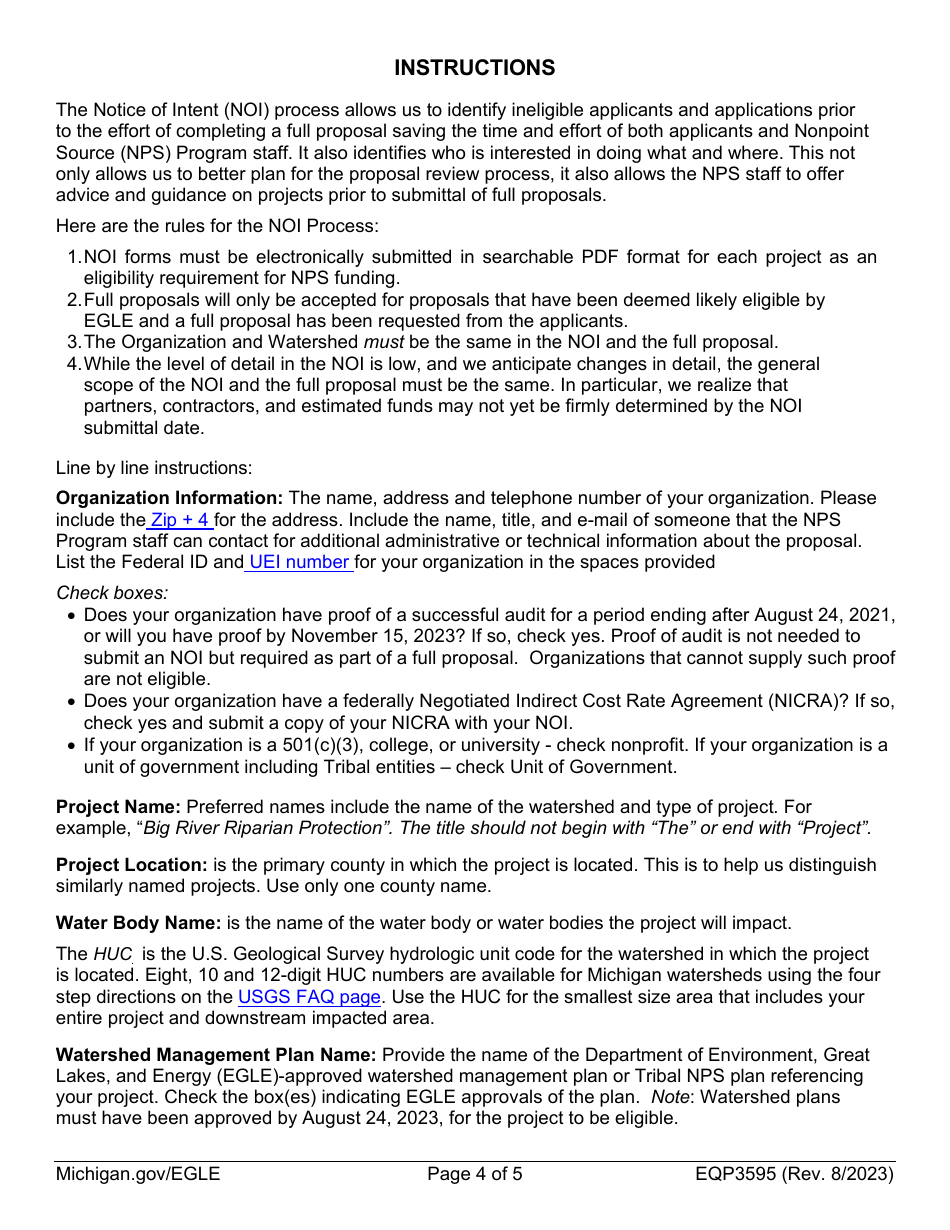 Form EQP3595 Notice of Intent - Michigan, Page 4