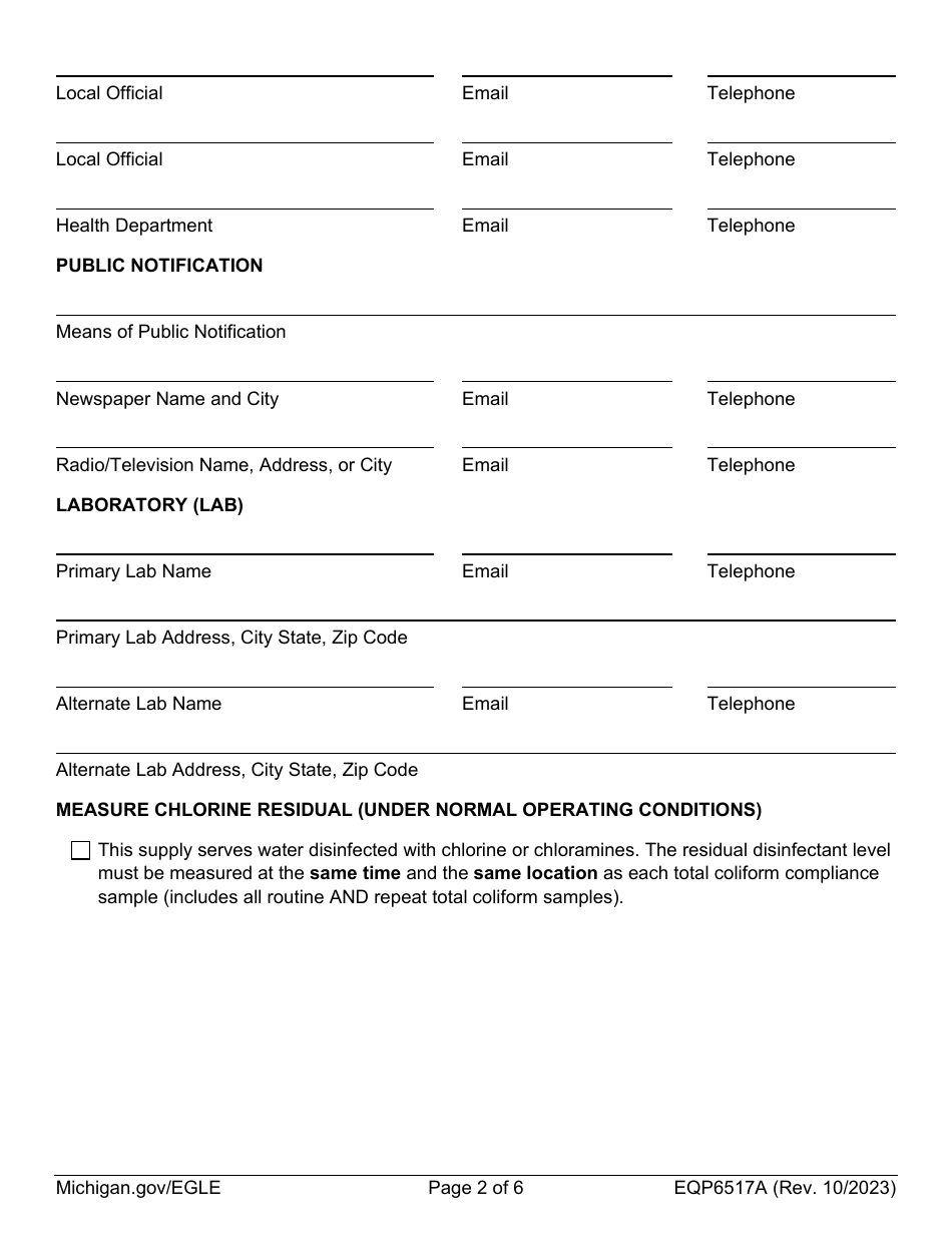 Form EQP6517A Monitoring Plan for Community Water Supplies Disinfectants and Disinfection Byproducts (Ddbp) - Michigan, Page 2