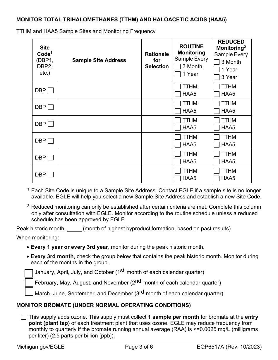 Form EQP6517A Monitoring Plan for Community Water Supplies Disinfectants and Disinfection Byproducts (Ddbp) - Michigan, Page 3