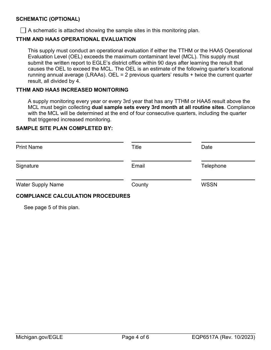 Form EQP6517A Monitoring Plan for Community Water Supplies Disinfectants and Disinfection Byproducts (Ddbp) - Michigan, Page 4