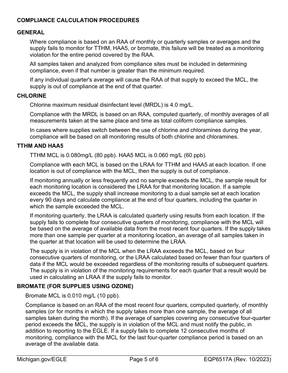 Form EQP6517A Monitoring Plan for Community Water Supplies Disinfectants and Disinfection Byproducts (Ddbp) - Michigan, Page 5