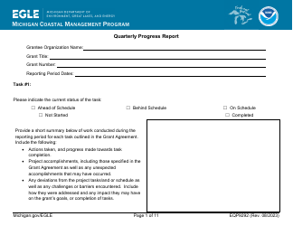 Document preview: Form EQP9292 Quarterly Progress Report - Michigan Coastal Management Program - Michigan