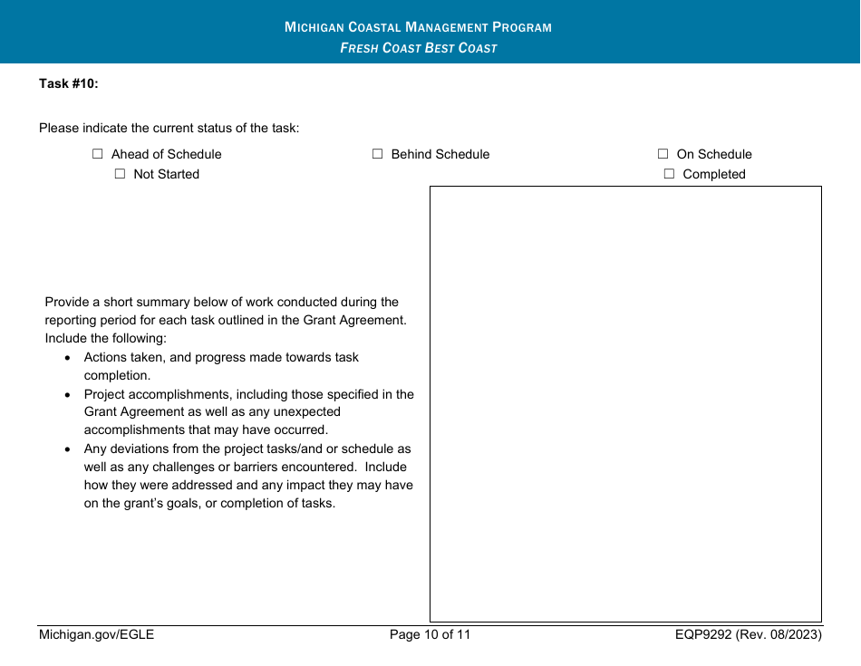 Form EQP9292 Quarterly Progress Report - Michigan Coastal Management Program - Michigan, Page 10