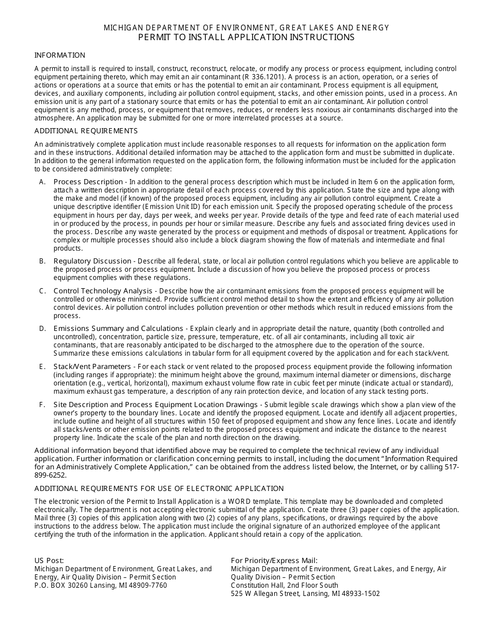Form EQP5615E Permit to Install Application - Michigan, Page 2