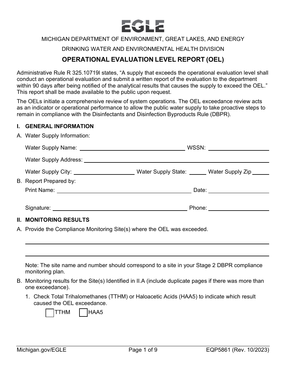 Form EQP5861 Operational Evaluation Level Report (Oel) - Michigan, Page 1