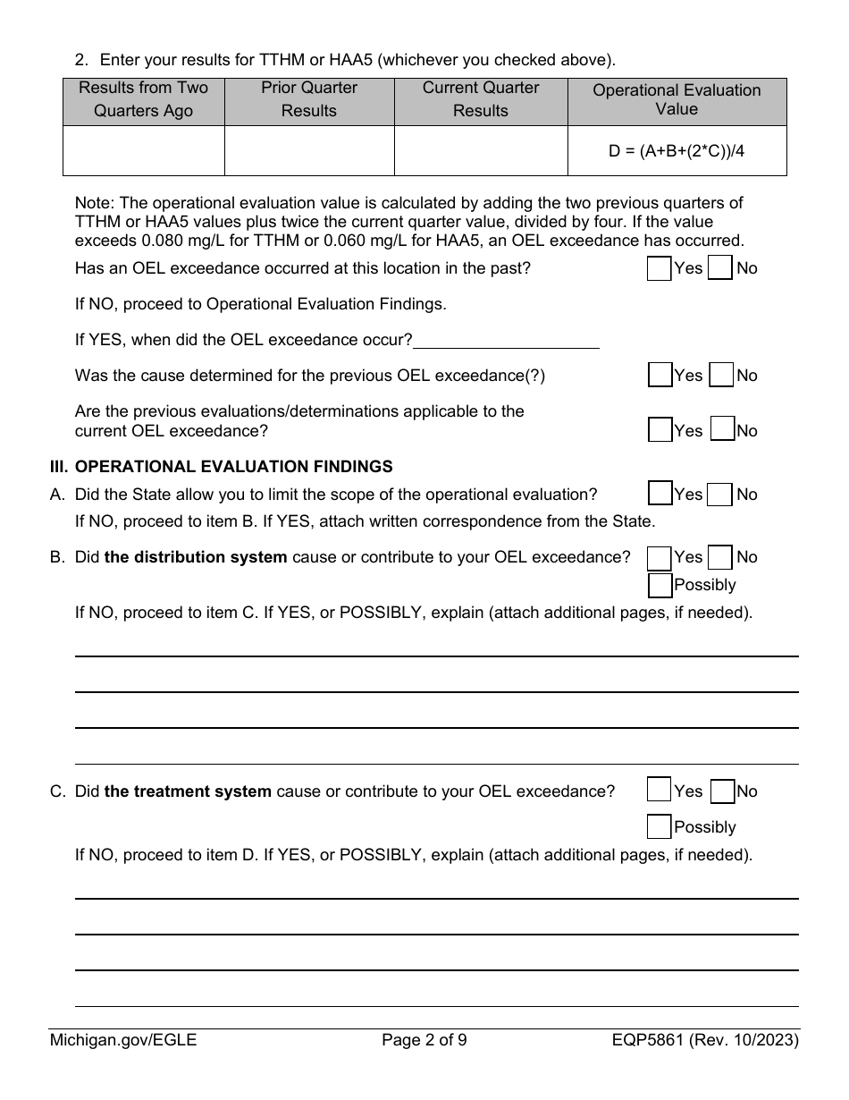 Form EQP5861 Operational Evaluation Level Report (Oel) - Michigan, Page 2