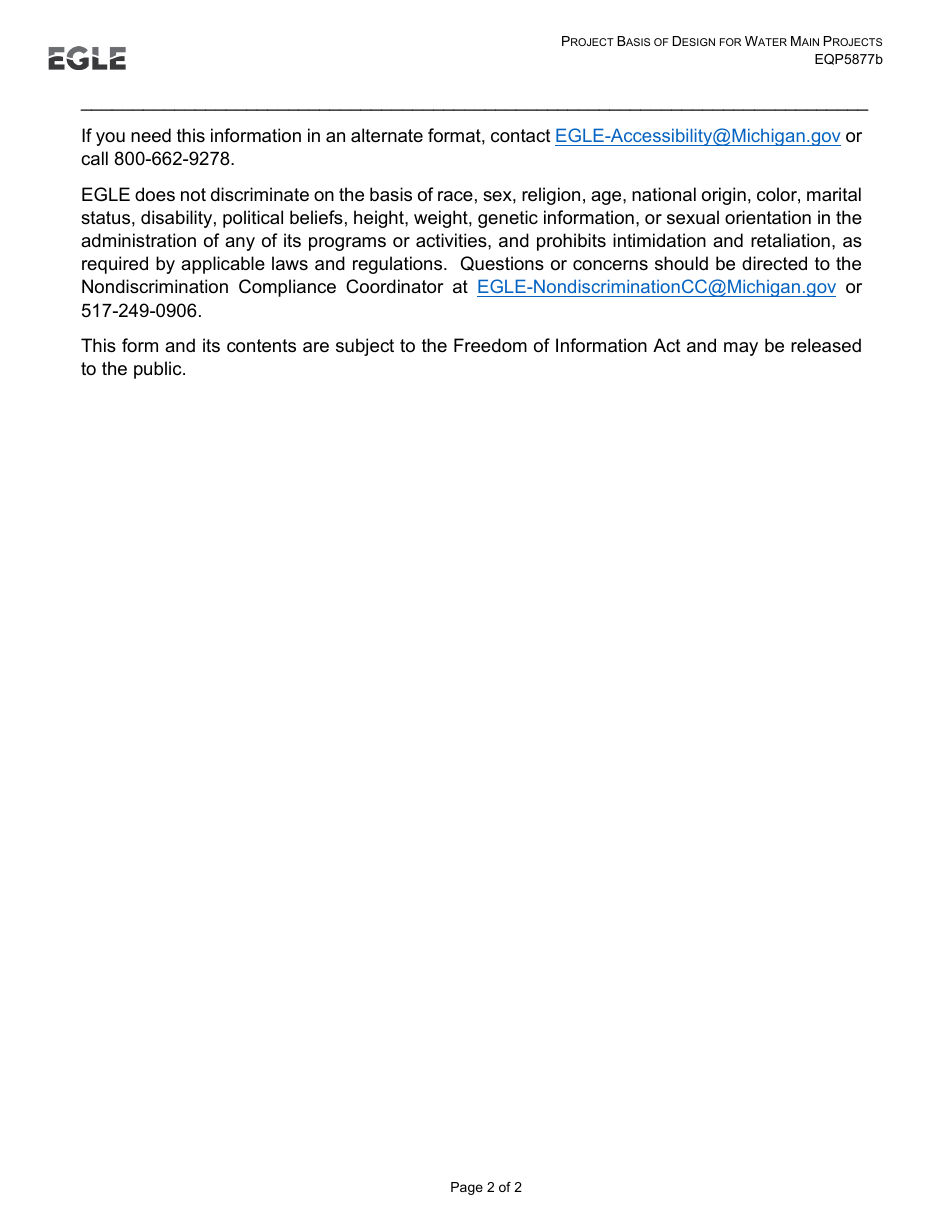 Form EQP5877B Project Basis of Design for Water Main Projects - Michigan, Page 2