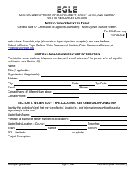 Form EQP9269 Notification of Intent to Treat - General Rule 97 Certification of Approval Authorizing Tracer Dyes in Surface Waters - Michigan