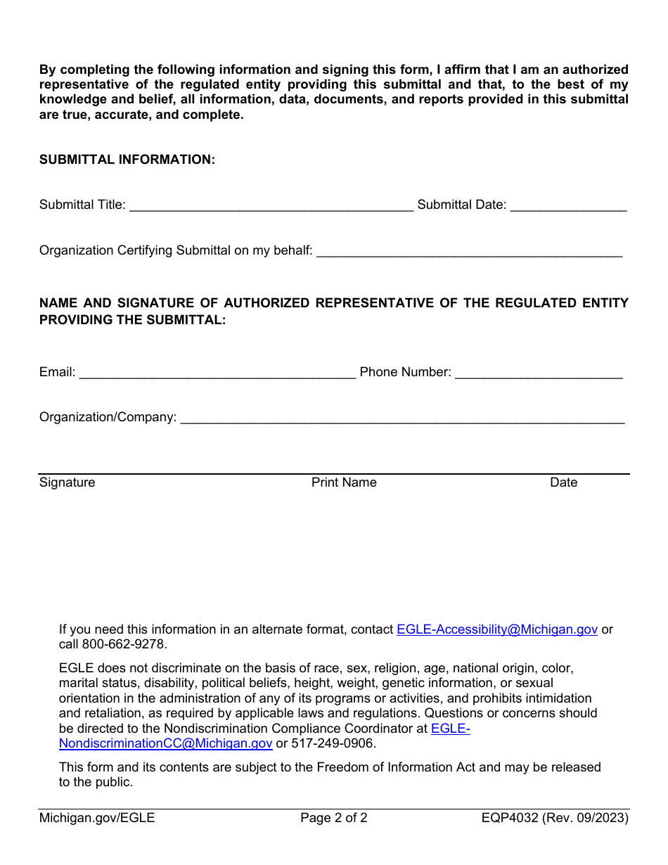 Form EQP4032 Remediation Information Data Exchange (Ride) Secondary Certification Authorization - Michigan, Page 2