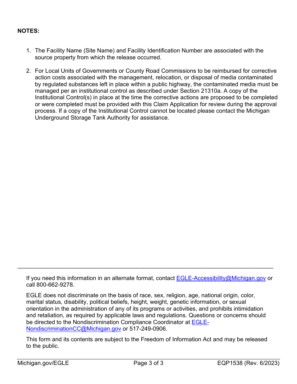 Form EQP1538 Public Highway Cleanup Claim Submittal Form - Michigan, Page 3