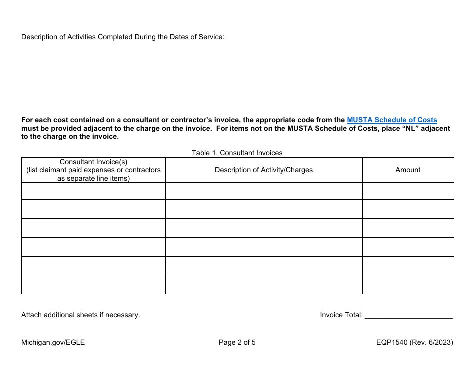Form EQP1540 Public Highway Cleanup Invoice Submittal Form - Michigan, Page 2