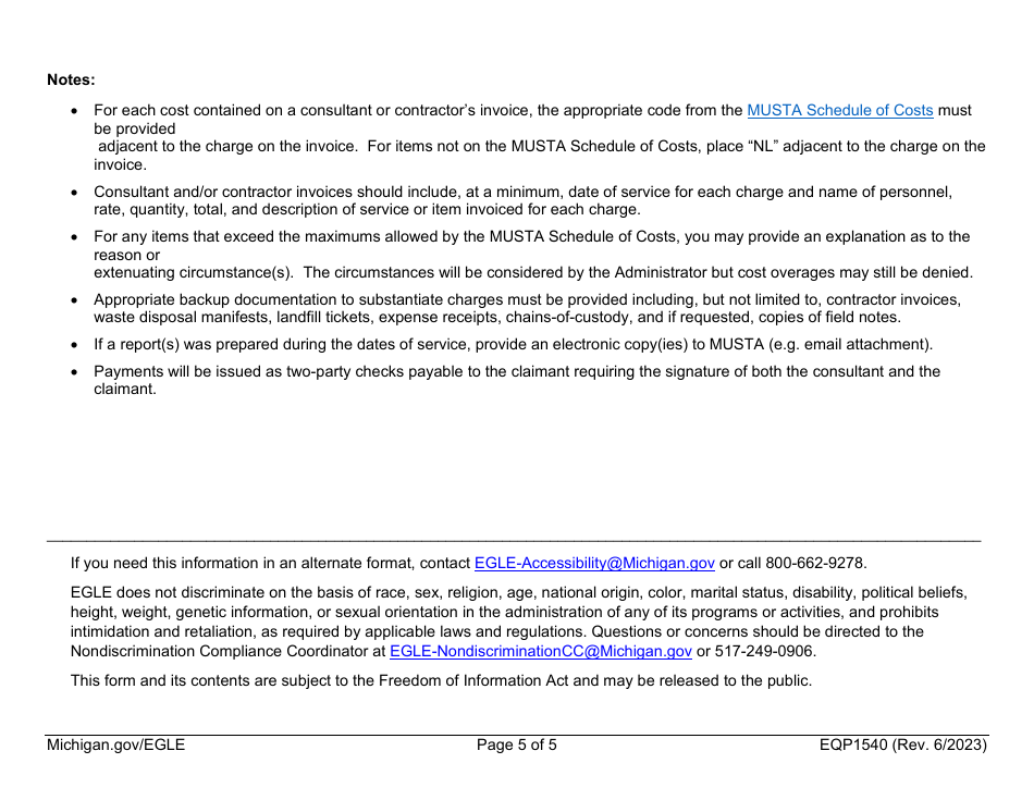 Form EQP1540 Public Highway Cleanup Invoice Submittal Form - Michigan, Page 5