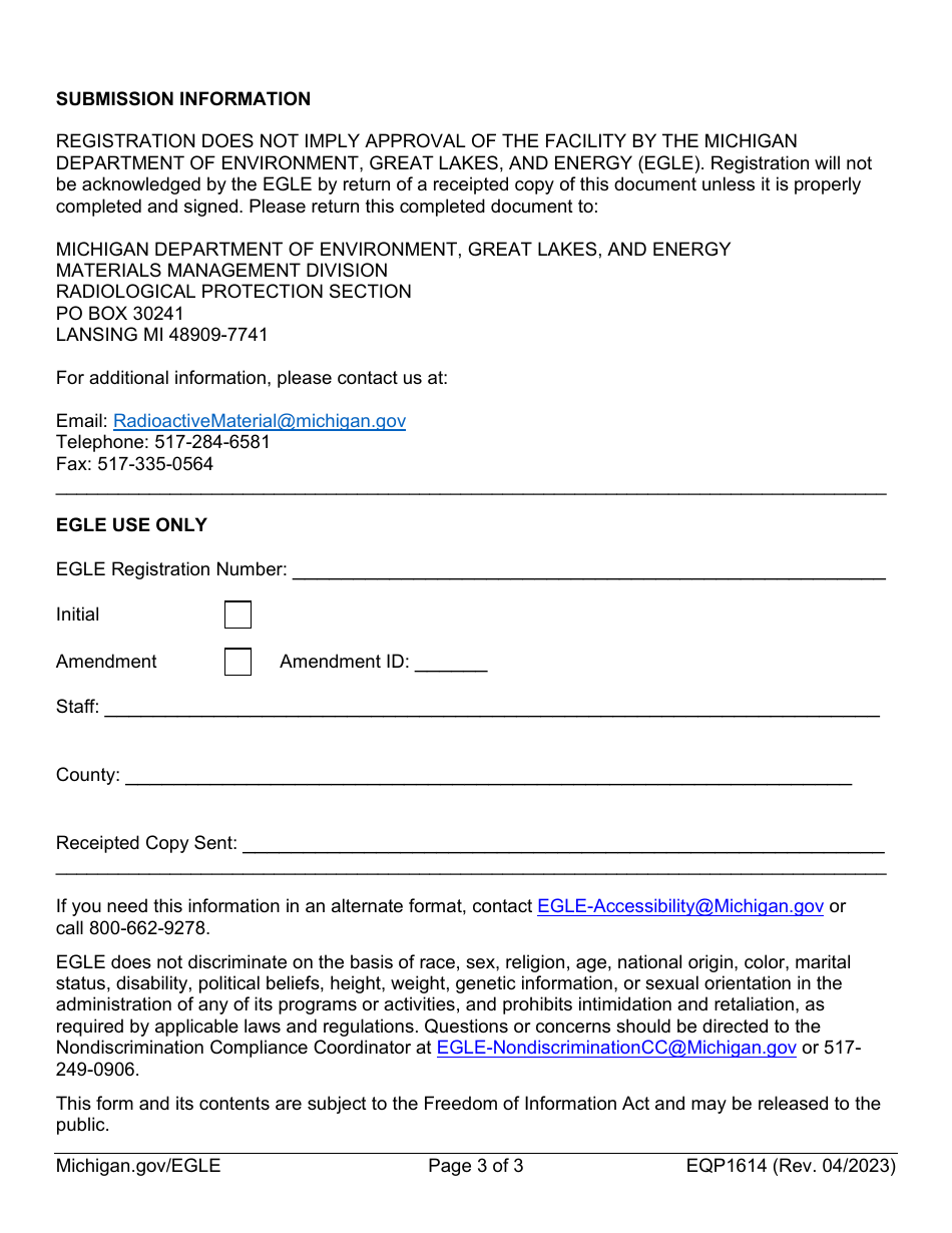Form EQP1614 Radioactive Material Registration - Michigan, Page 3