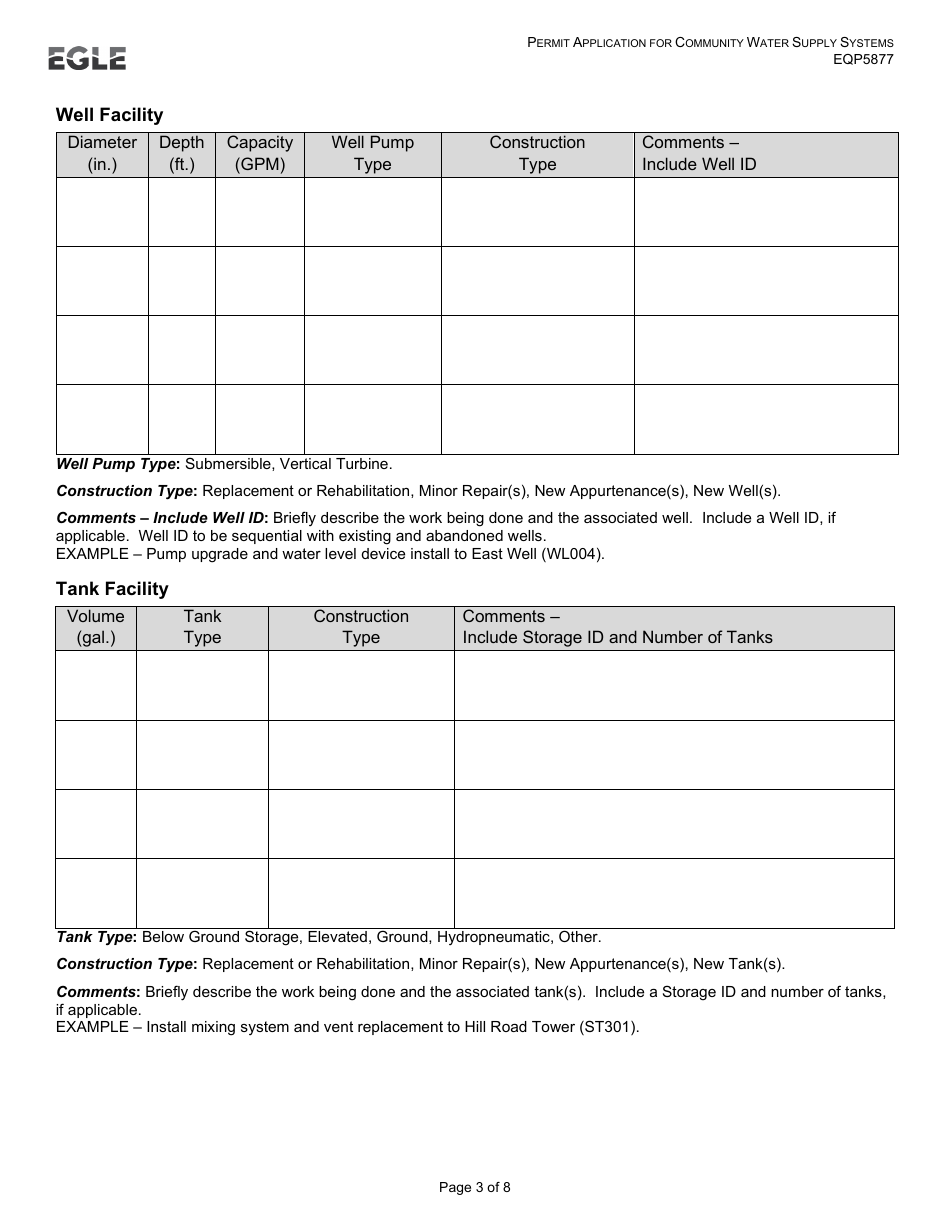 Form EQP5877 Permit Application for Community Water Supply Systems (Construction - Alteration - Addition or Improvement) - Michigan, Page 3