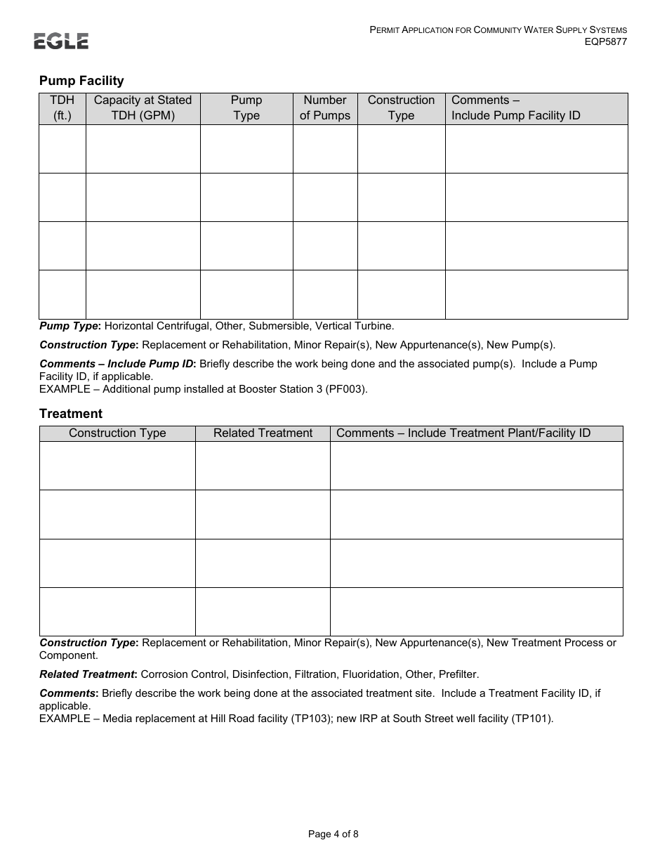 Form EQP5877 Permit Application for Community Water Supply Systems (Construction - Alteration - Addition or Improvement) - Michigan, Page 4