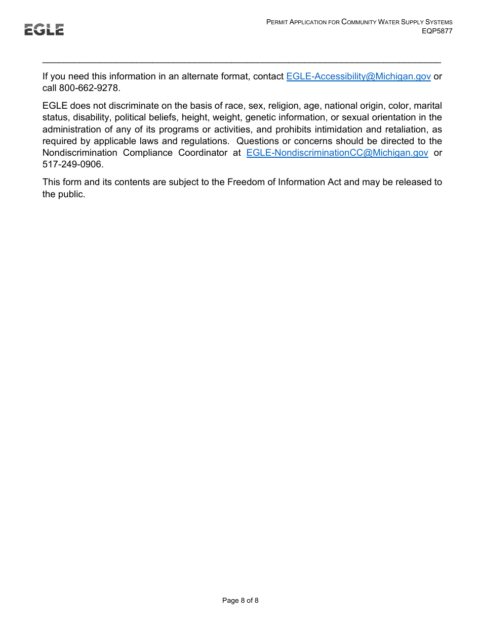 Form EQP5877 Permit Application for Community Water Supply Systems (Construction - Alteration - Addition or Improvement) - Michigan, Page 8