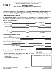 Document preview: Form EQP5659 Replacement Vehicle Registration Application - Septage Program - Michigan