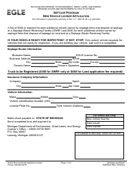 Form EQP5920 New Vehicle License Application - Septage Program - Michigan