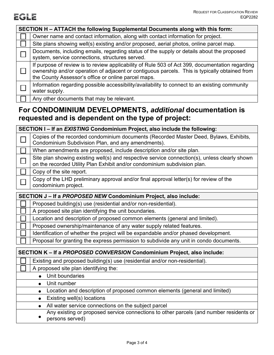 Form EQP2282 Request for Water Supply Classification Review - Michigan, Page 3
