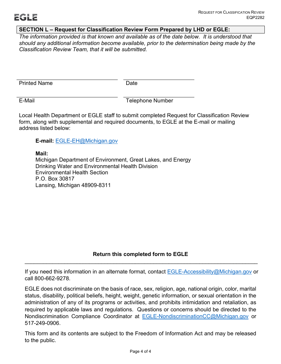 Form EQP2282 Request for Water Supply Classification Review - Michigan, Page 4