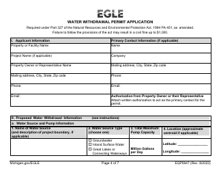 Form EQP5947 Water Withdrawal Permit Application - Michigan, Page 4