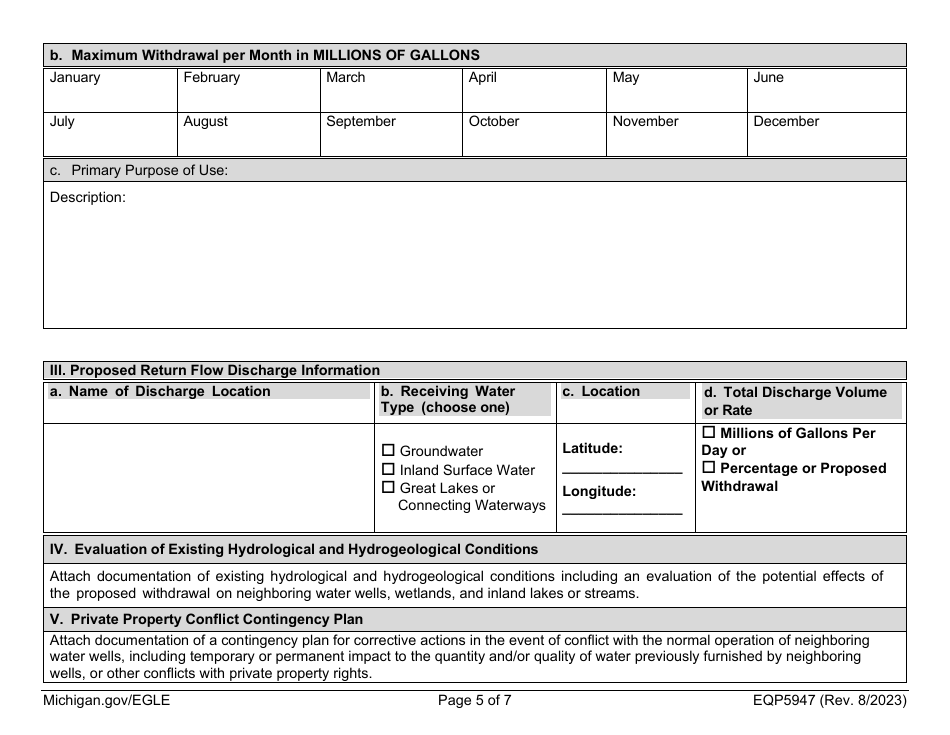 Form EQP5947 Water Withdrawal Permit Application - Michigan, Page 5