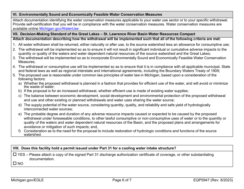 Form EQP5947 Water Withdrawal Permit Application - Michigan, Page 6