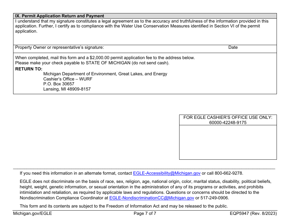 Form EQP5947 Water Withdrawal Permit Application - Michigan, Page 7