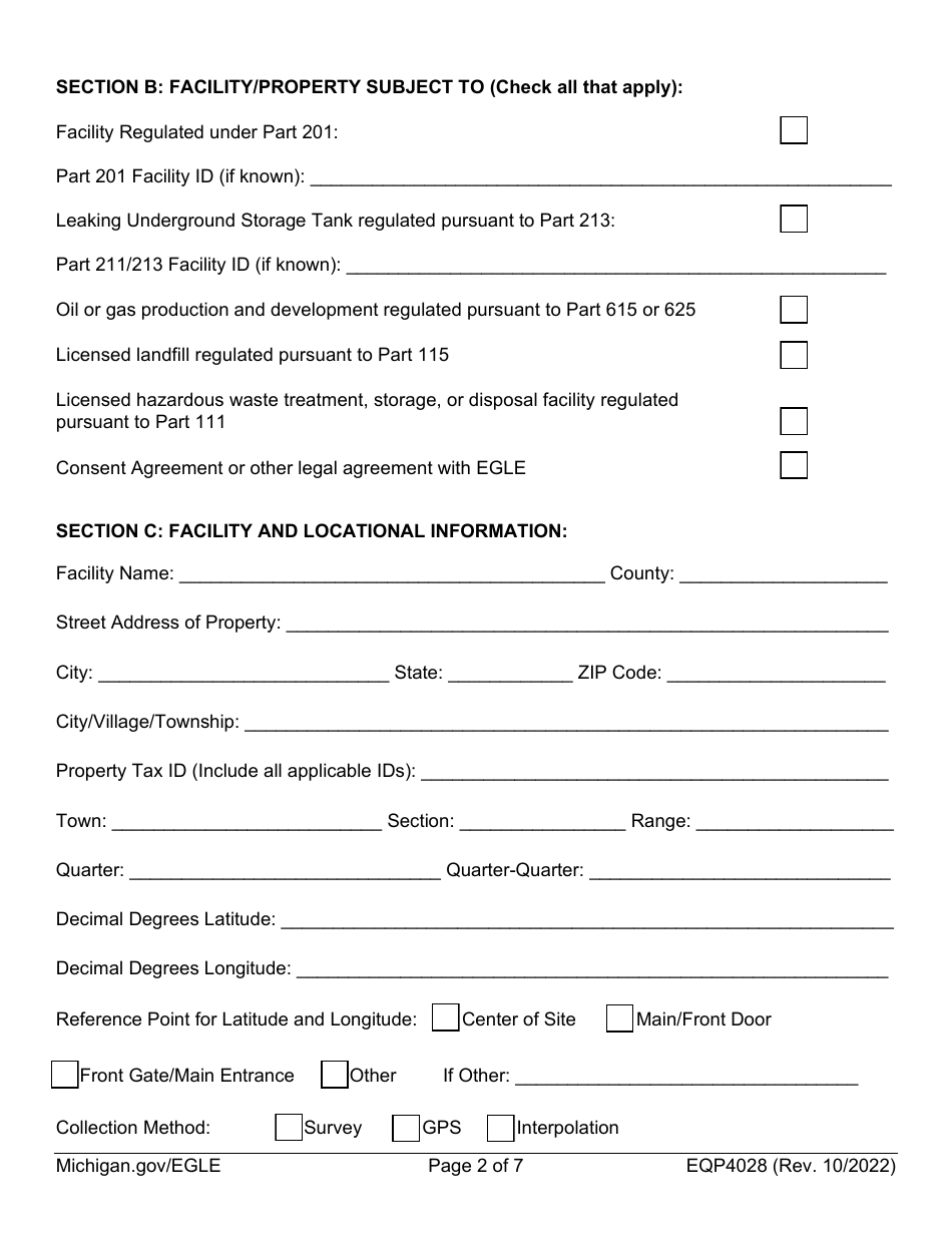Form EQP4028 Request for Egle Review of Response Activity Plan - Michigan, Page 2