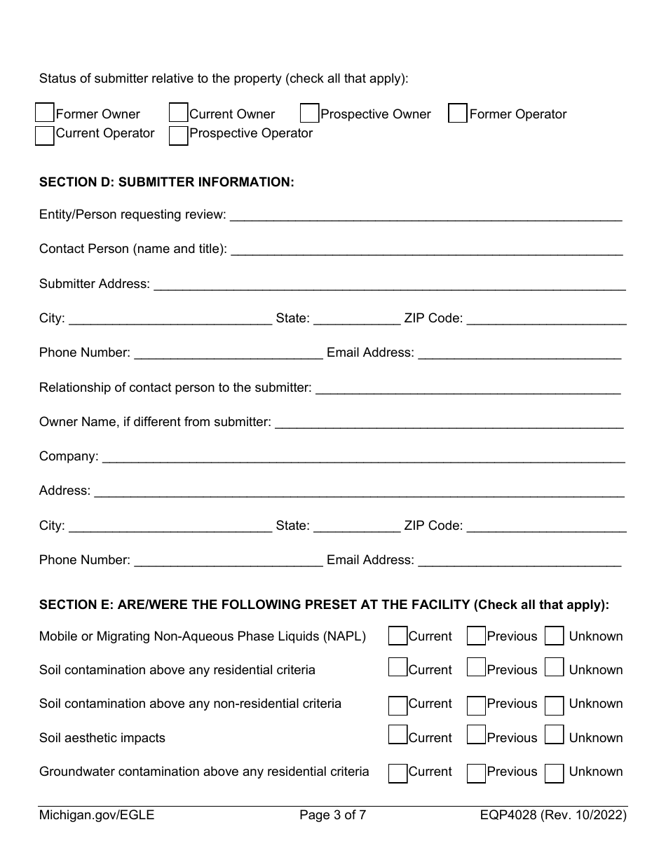 Form EQP4028 Request for Egle Review of Response Activity Plan - Michigan, Page 3