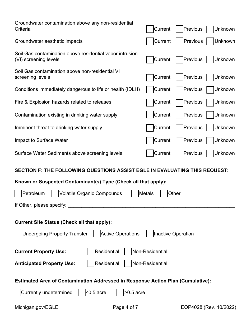 Form EQP4028 Request for Egle Review of Response Activity Plan - Michigan, Page 4