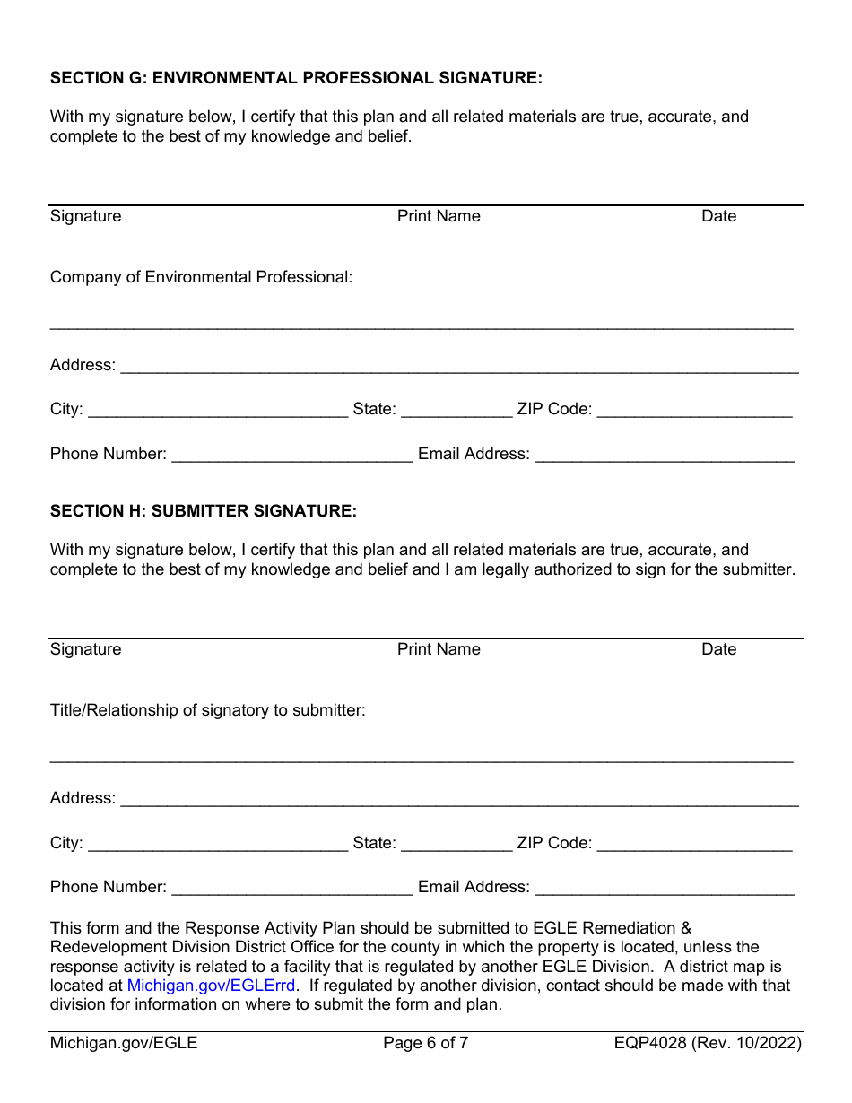 Form EQP4028 Request for Egle Review of Response Activity Plan - Michigan, Page 6