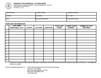 Document preview: Form SFN60925 Request for Approval to Open Burn - North Dakota