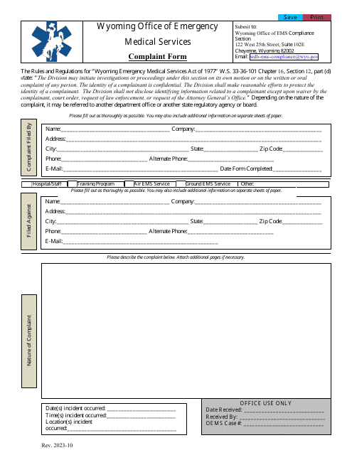 Complaint Form - Wyoming