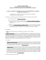 Document preview: Clinical Certificate for Involuntary Commitment of Minors - New Jersey