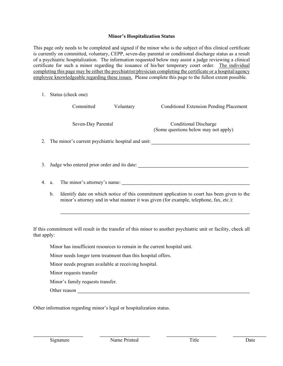 Clinical Certificate for Involuntary Commitment of Minors - New Jersey, Page 9
