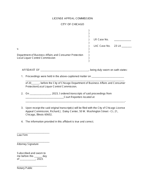 Affidavit - City of Chicago, Illinois Download Pdf