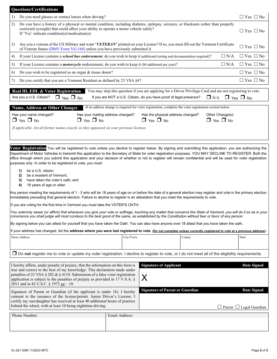 Form VL-021 Download Fillable PDF or Fill Online Application for ...