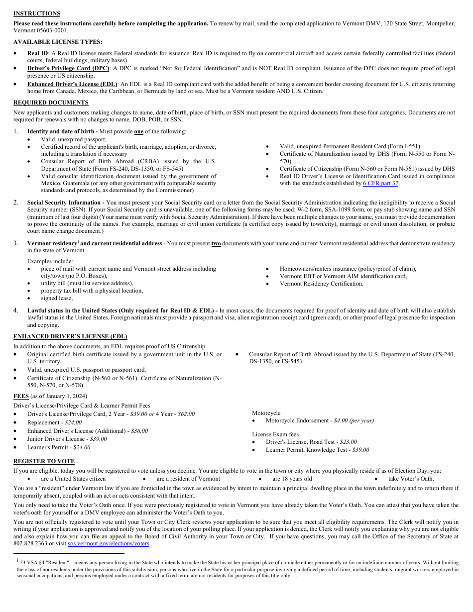 Form VL-021 Application for License / Permit - Vermont, Page 3